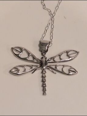 Vintage Mexico Stamped .925 Dragonfly Pendant & 29.5 Inch .925 Chain Stamped!